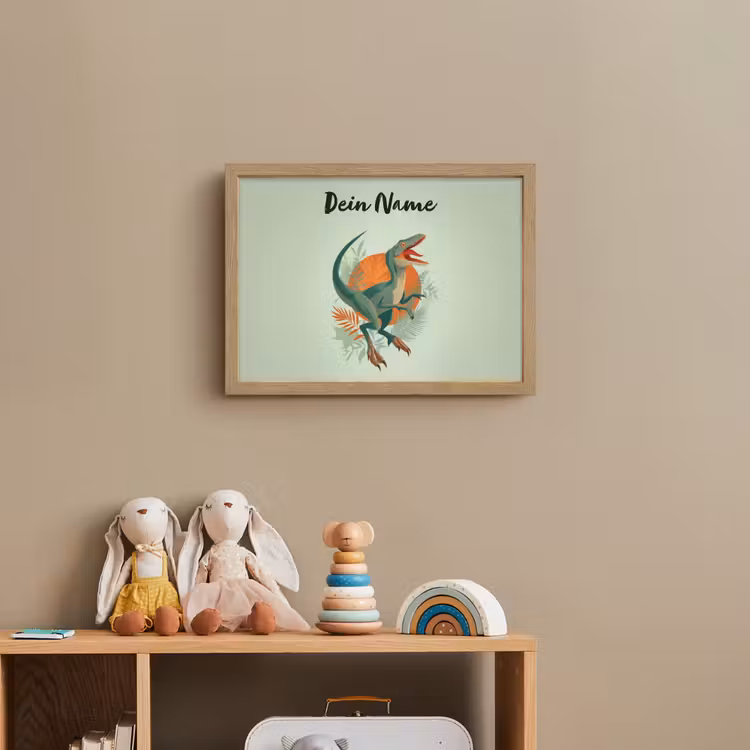 Dino - Bladeren - Grafisch - Groen Light Box met batterij (Wandlamp kind) middel -sfeer2_kind