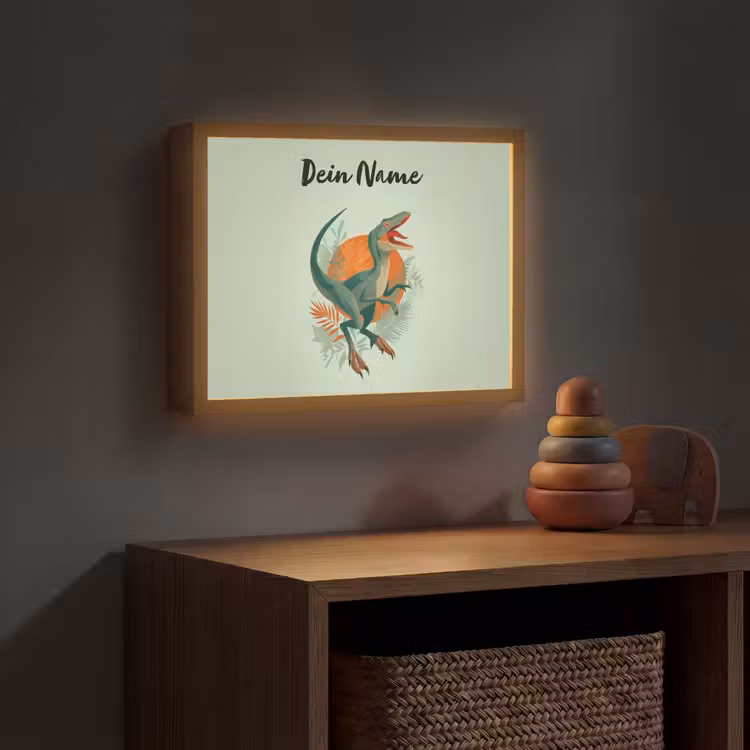 Dino - Bladeren - Grafisch - Groen Light Box met batterij (Wandlamp kind) middel -sfeer5_kind