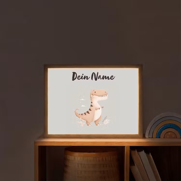 Dino - Blauw - Bloemen Light Box met batterij (Wandlamp kind) middel -sfeer1_kind