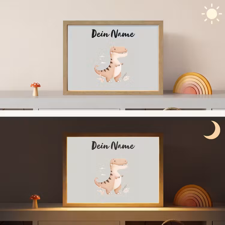 Dino - Blauw - Bloemen Light Box met batterij (Wandlamp kind) middel -sfeer3_kind