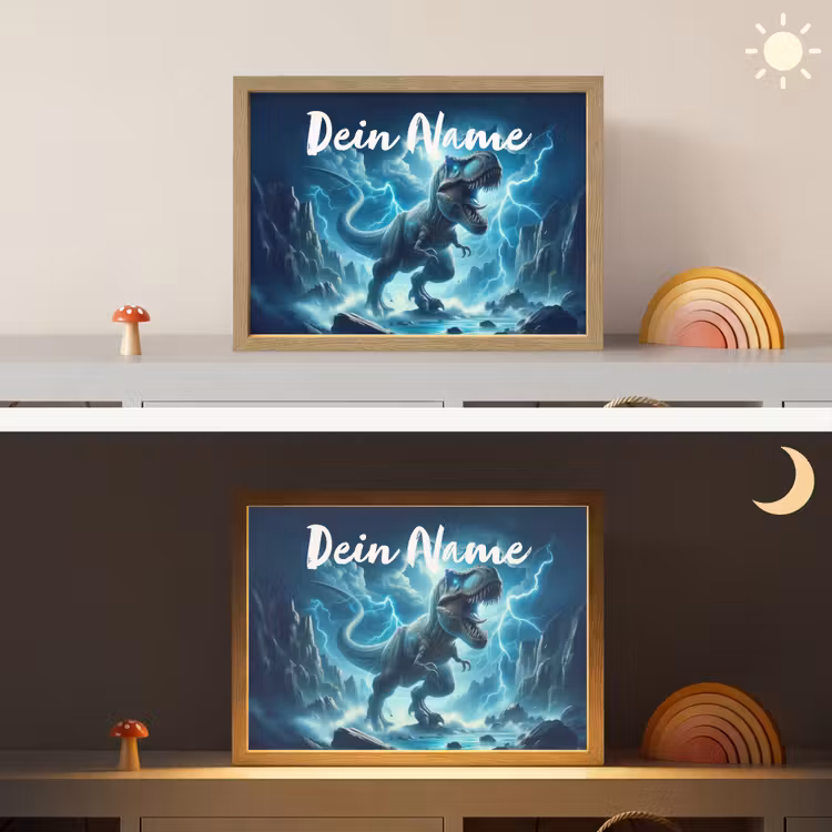 Dino - Blauw - Jongens Light Box met batterij (Wandlamp kind) middel -sfeer3_kind