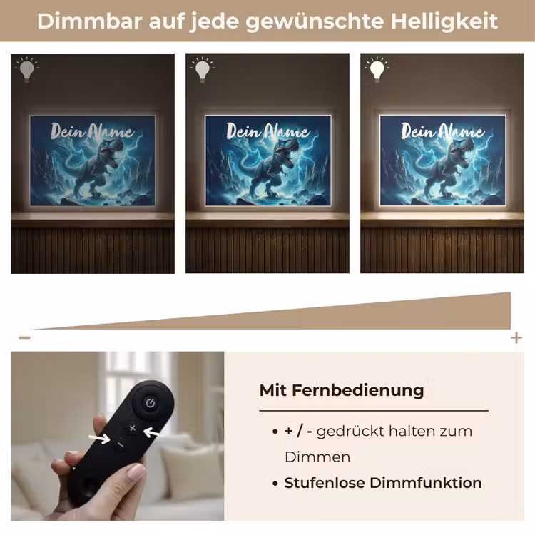 Dino - Blauw - Jongens Light Box met batterij (Wandlamp kind) middel -USP_dimbaarDE