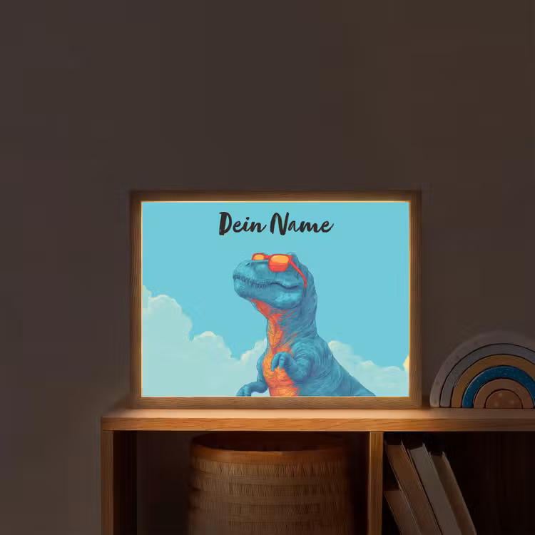 Dino - Blauw - Zonnebril - Wolken Light Box met batterij (Wandlamp kind) middel -sfeer1_kind