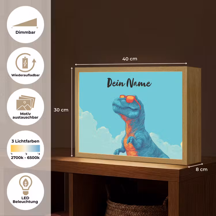 Dino - Blauw - Zonnebril - Wolken Light Box met batterij (Wandlamp kind) middel -USP_websiteoverzichtDE