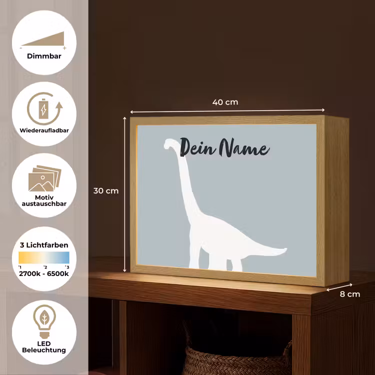 Dino - Brachiosaurus - Dinosaurus - Blauw Light Box met batterij (Wandlamp kind) middel -USP_websiteoverzichtDE