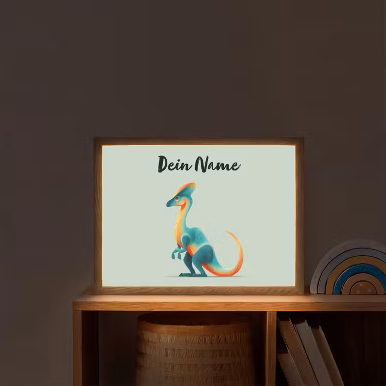 Dino - Cartoon - Oranje - Poten Light Box met batterij (Wandlamp kind) middel -sfeer1_kind