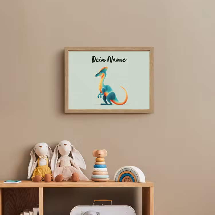 Dino - Cartoon - Oranje - Poten Light Box met batterij (Wandlamp kind) middel -sfeer2_kind