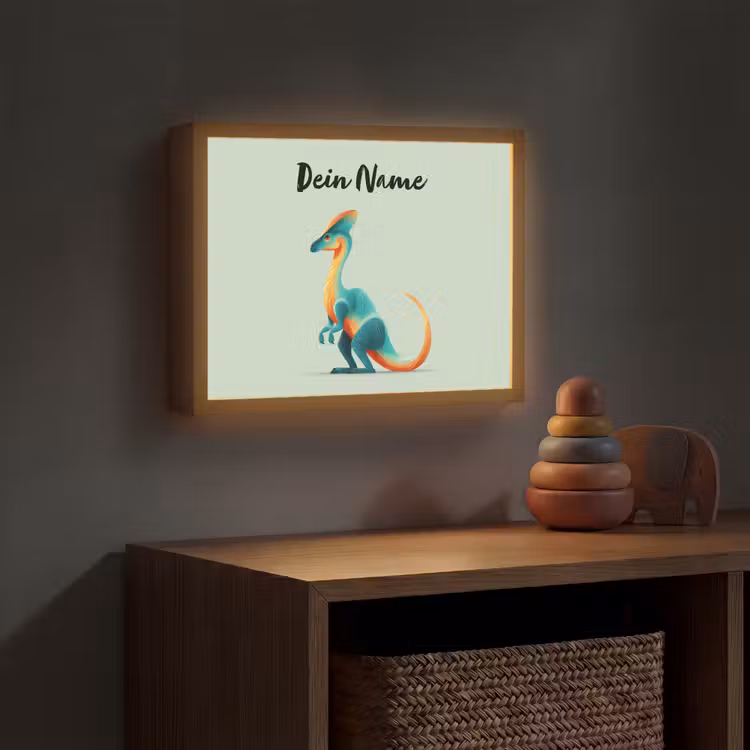 Dino - Cartoon - Oranje - Poten Light Box met batterij (Wandlamp kind) middel -sfeer5_kind
