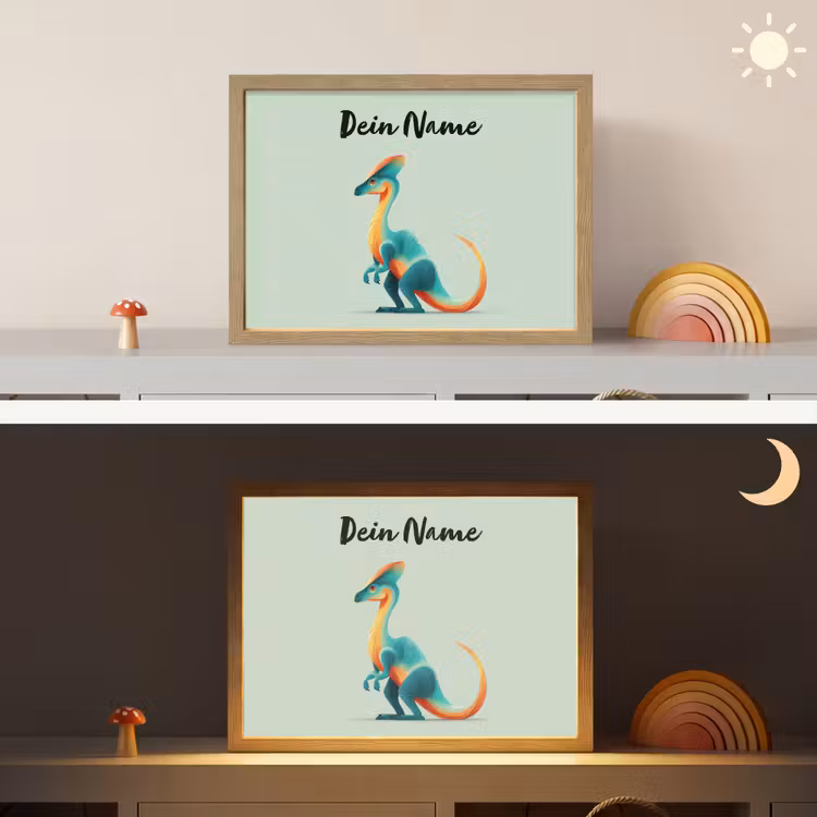 Dino - Cartoon - Oranje - Poten Light Box met batterij (Wandlamp kind) middel -sfeer3_kind