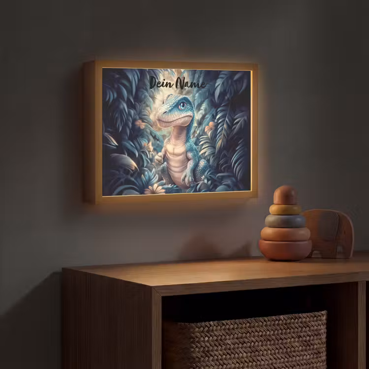 Dino - Jungle - Blauw Light Box met batterij (Wandlamp kind) middel -sfeer5_kind
