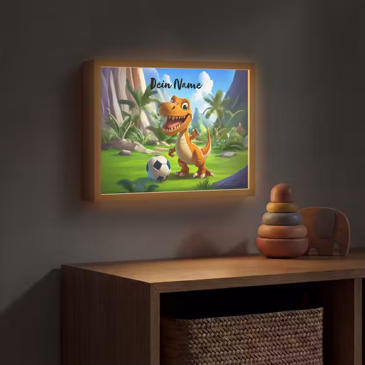 Dino - Voetbal - Groen Light Box met batterij (Wandlamp kind) middel -sfeer5_kind