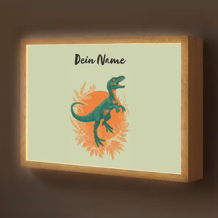 Dino - Groen - Bladeren - Cirkel Light Box met batterij (Wandlamp kind) middel -z3d_website