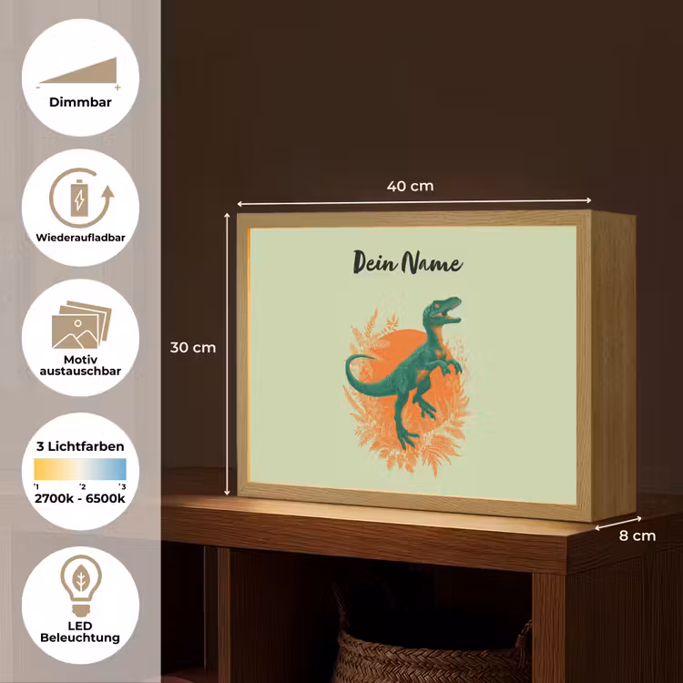 Dino - Groen - Bladeren - Cirkel Light Box met batterij (Wandlamp kind) middel -USP_websiteoverzichtDE