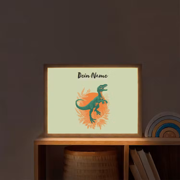 Dino - Groen - Bladeren - Cirkel Light Box met batterij (Wandlamp kind) middel -sfeer1_kind