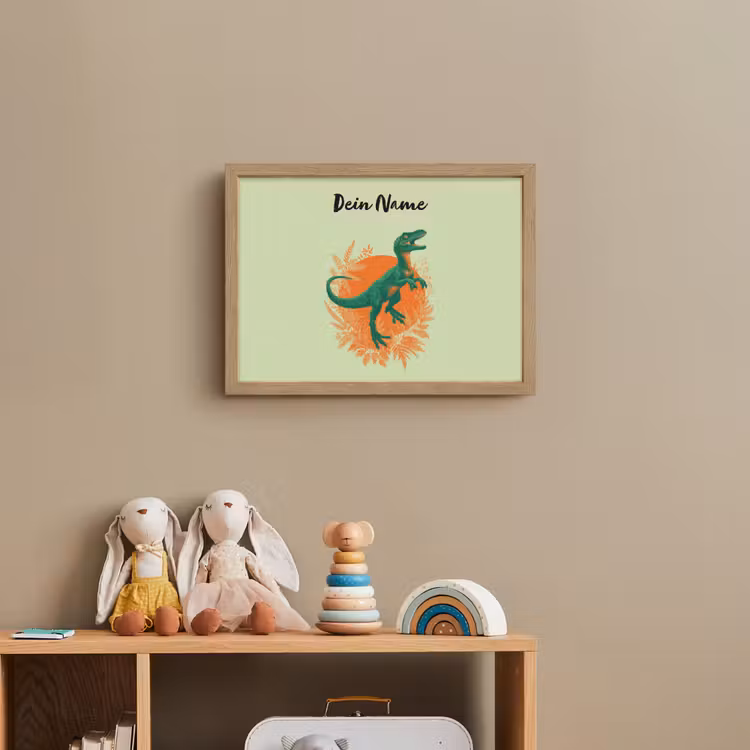 Dino - Groen - Bladeren - Cirkel Light Box met batterij (Wandlamp kind) middel -sfeer2_kind