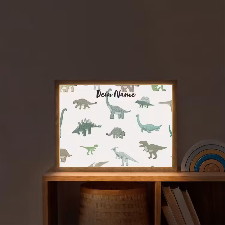 Dino - Groen - Jongens - Dinosaurus - Blauw Light Box met batterij (Wandlamp kind) middel -sfeer1_kind