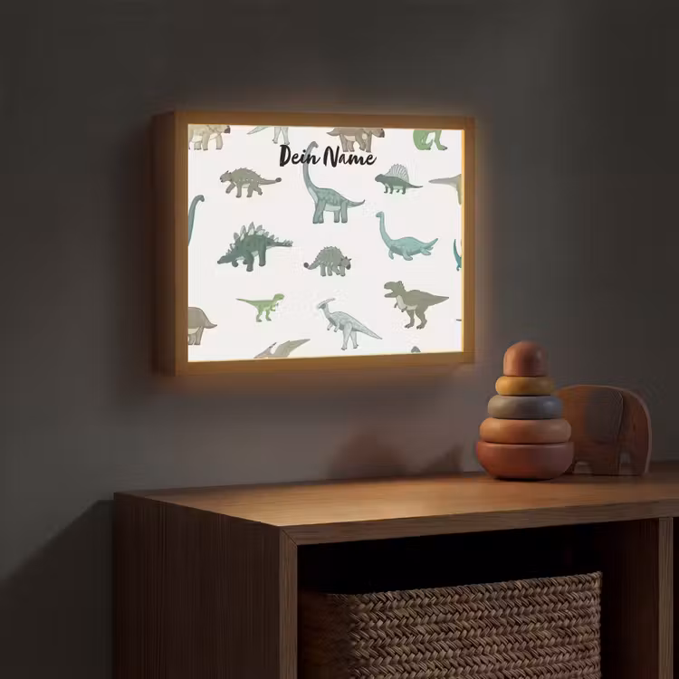 Dino - Groen - Jongens - Dinosaurus - Blauw Light Box met batterij (Wandlamp kind) middel -sfeer5_kind
