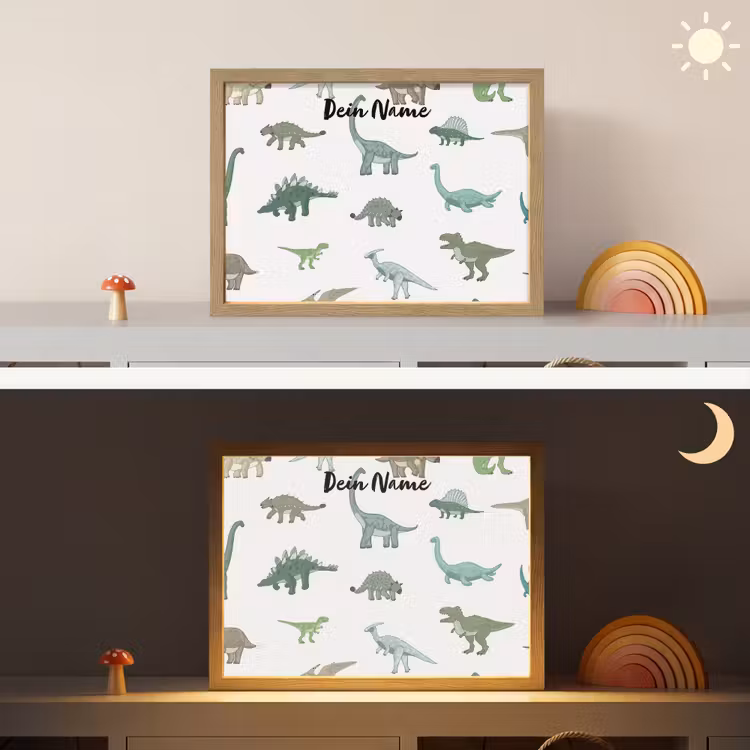 Dino - Groen - Jongens - Dinosaurus - Blauw Light Box met batterij (Wandlamp kind) middel -sfeer3_kind