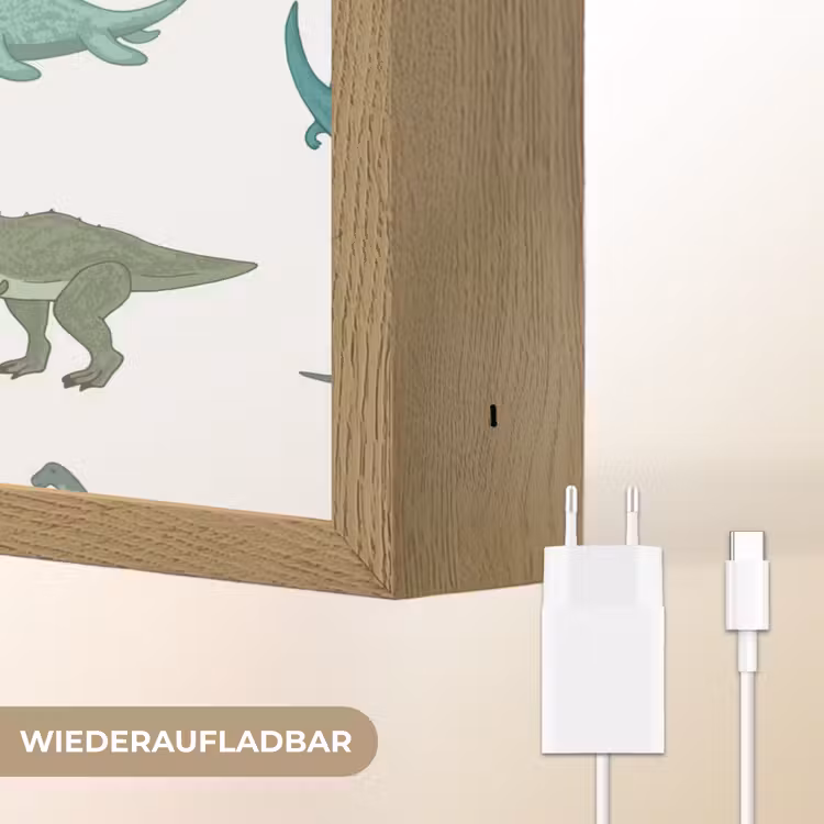 Dino - Groen - Jongens - Dinosaurus - Blauw Light Box met batterij (Wandlamp kind) middel -USP_websiteoplaadbaarDE