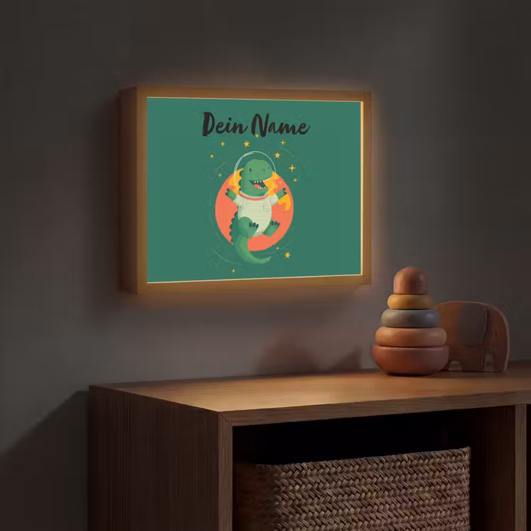 Dino - Groen - Planeet Light Box met batterij (Wandlamp kind) middel -sfeer5_kind