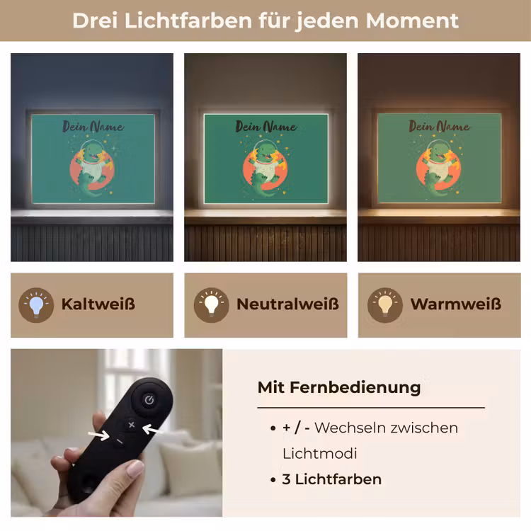 Dino - Groen - Planeet Light Box met batterij (Wandlamp kind) middel -USP_lichtkleurDE