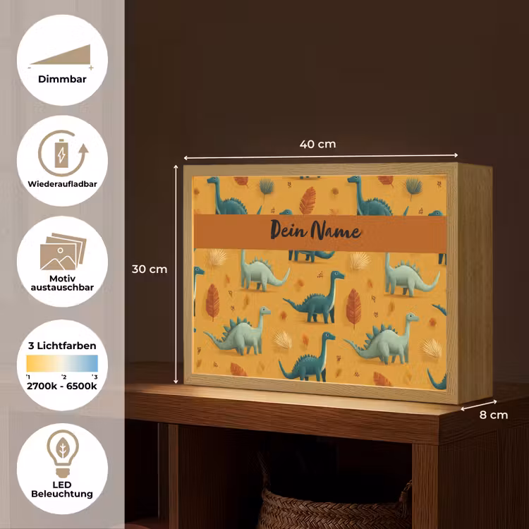 Dino - Herfstbladeren - Oranje - Patroon Light Box met batterij (Wandlamp kind) middel -USP_websiteoverzichtDE