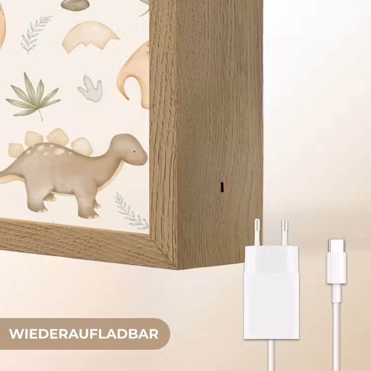 Dino - illustratie - Kleurrijk Light Box met batterij (Wandlamp kind) middel -USP_websiteoplaadbaarDE