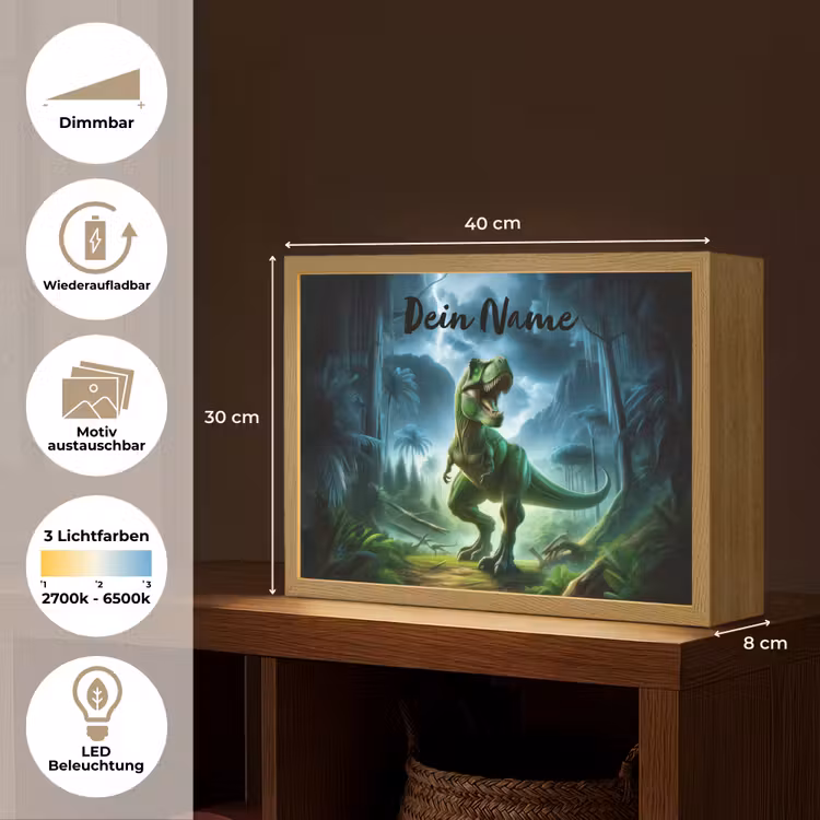 Dino - Jongens - Groen - Blauw - T-Rex Light Box met batterij (Wandlamp kind) middel -USP_websiteoverzichtDE