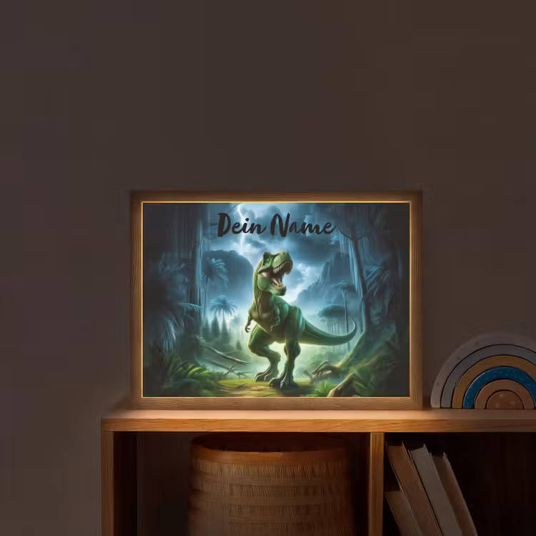 Dino - Jongens - Groen - Blauw - T-Rex Light Box met batterij (Wandlamp kind) middel -sfeer1_kind