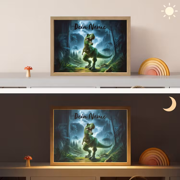 Dino - Jongens - Groen - Blauw - T-Rex Light Box met batterij (Wandlamp kind) middel -sfeer3_kind