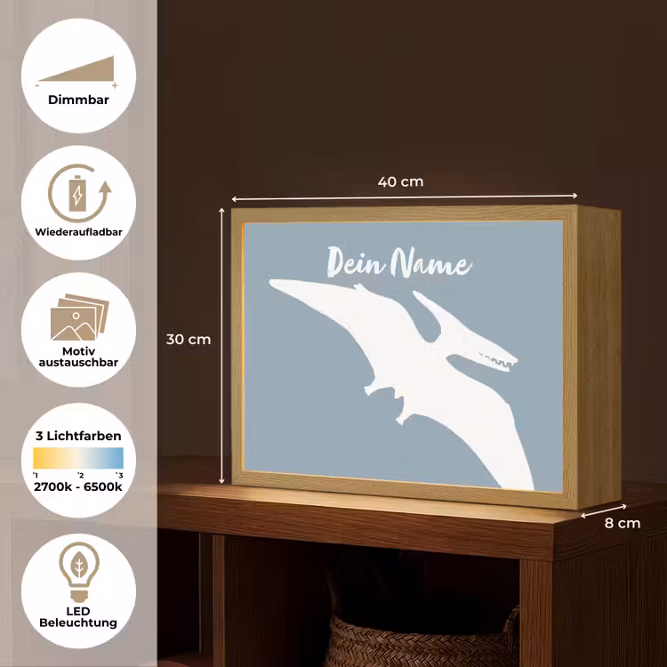 Dino - Pteranodon - Dinosaurus - Blauw Light Box met batterij (Wandlamp kind) middel -USP_websiteoverzichtDE