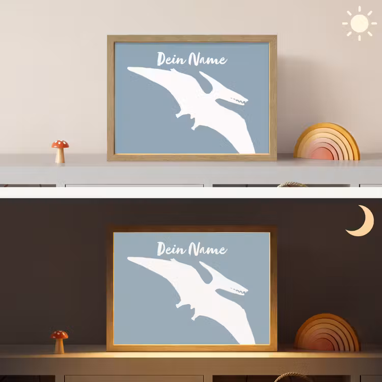 Dino - Pteranodon - Dinosaurus - Blauw Light Box met batterij (Wandlamp kind) middel -sfeer3_kind