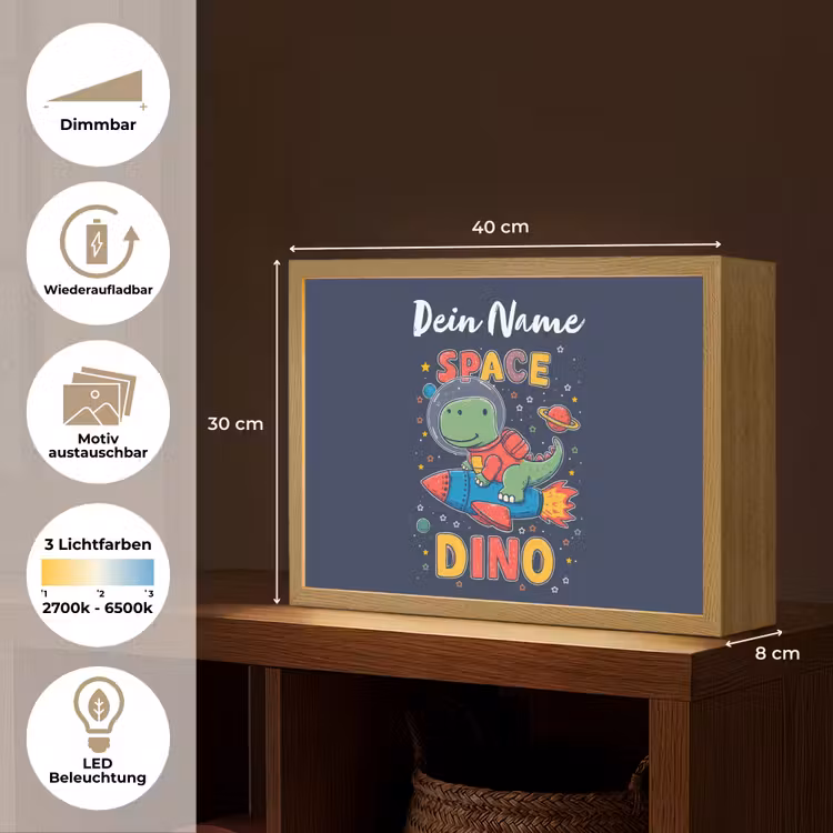 Dino - Raket - Kleurrijk Light Box met batterij (Wandlamp kind) middel -USP_websiteoverzichtDE
