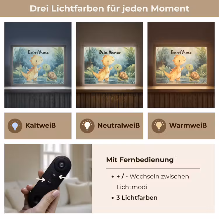 Dino - Schildpad - Jungle Light Box met batterij (Wandlamp kind) middel -USP_lichtkleurDE
