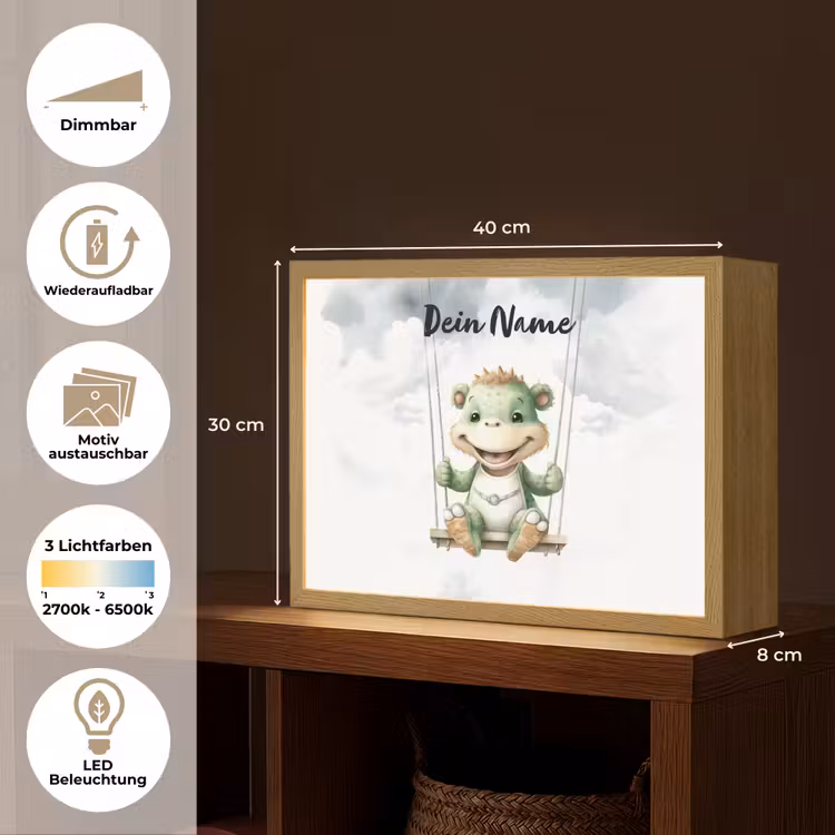 Dino - Baby dier - Kinderen Light Box met batterij (Wandlamp kind) middel -USP_websiteoverzichtDE