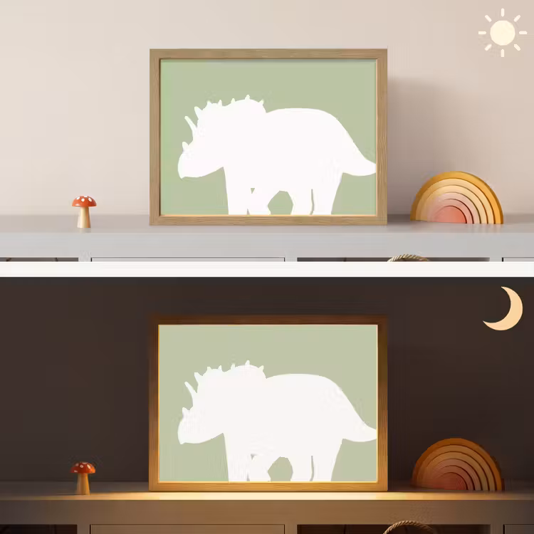 Dino - Triceratops - Dinosaurus - Groen Light Box met batterij (Wandlamp kind) middel -sfeer3_kind