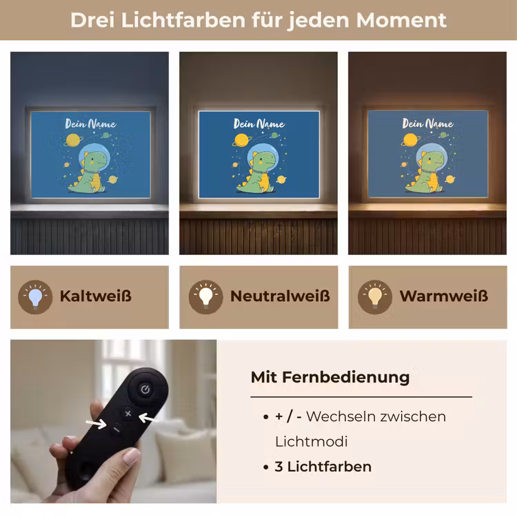 Dino - Ruimte - Planeten Light Box met batterij (Wandlamp kind) middel -USP_lichtkleurDE