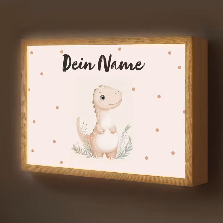 Dinosaurus - Bladeren - Pastel - Stippen Light Box met batterij (Wandlamp kind) middel -z3d_website
