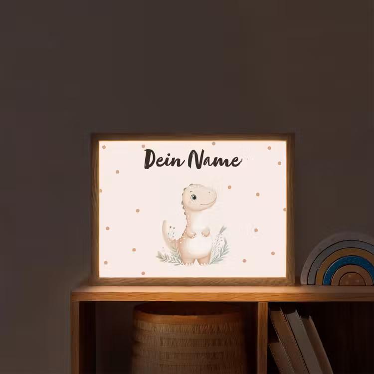 Dinosaurus - Bladeren - Pastel - Stippen Light Box met batterij (Wandlamp kind) middel -sfeer1_kind