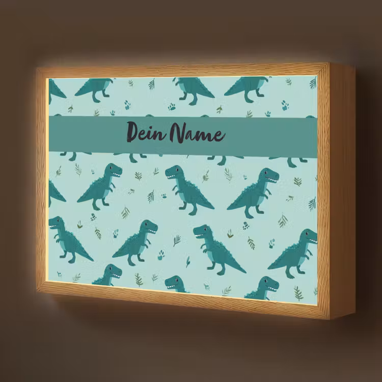 Dinosaurus - Blauw - Bladeren - Voetafdrukken Light Box met batterij (Wandlamp kind) middel -z3d_website