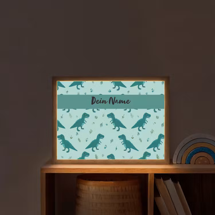 Dinosaurus - Blauw - Bladeren - Voetafdrukken Light Box met batterij (Wandlamp kind) middel -sfeer1_kind