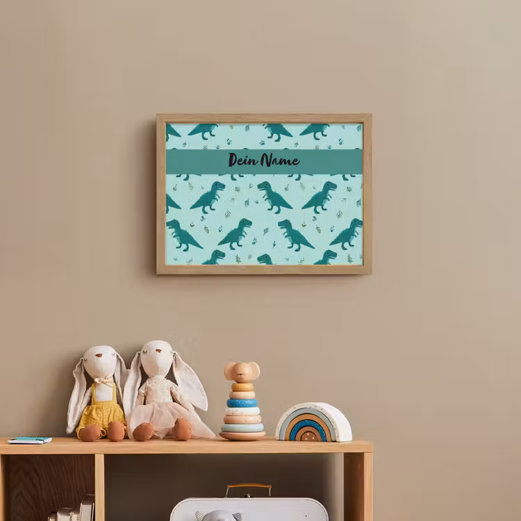 Dinosaurus - Blauw - Bladeren - Voetafdrukken Light Box met batterij (Wandlamp kind) middel -sfeer2_kind