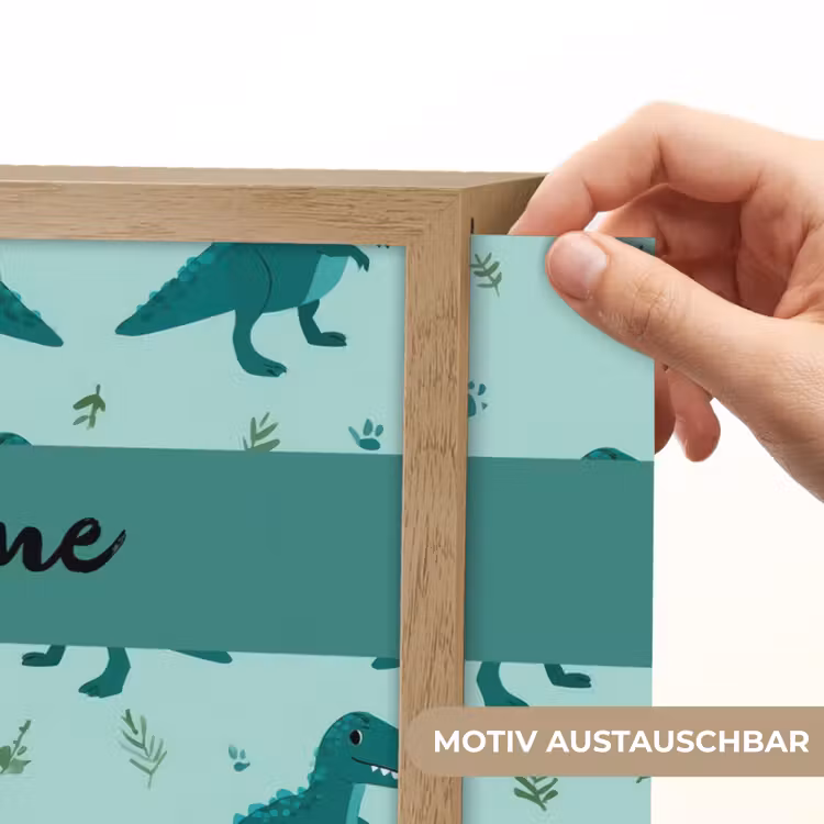 Dinosaurus - Blauw - Bladeren - Voetafdrukken Light Box met batterij (Wandlamp kind) middel -USP_websiteprintDE