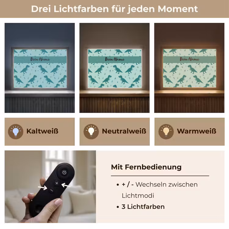 Dinosaurus - Blauw - Bladeren - Voetafdrukken Light Box met batterij (Wandlamp kind) middel -USP_lichtkleurDE