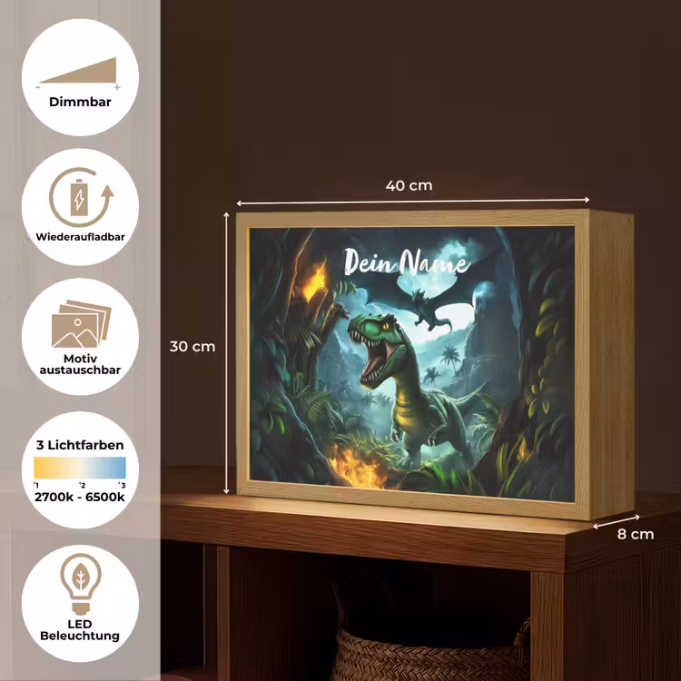 Dinosaurus - Draak - Jungle - Groen Light Box met batterij (Wandlamp kind) middel -USP_websiteoverzichtDE