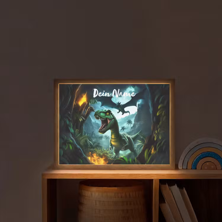 Dinosaurus - Draak - Jungle - Groen Light Box met batterij (Wandlamp kind) middel -sfeer1_kind