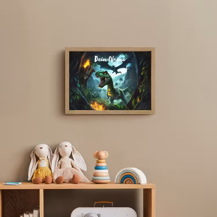 Dinosaurus - Draak - Jungle - Groen Light Box met batterij (Wandlamp kind) middel -sfeer2_kind