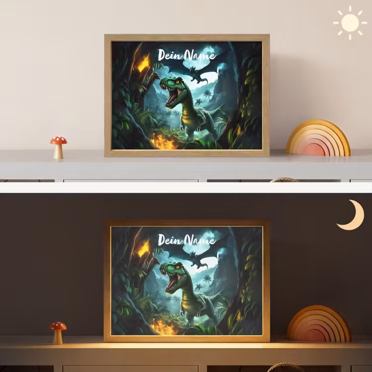 Dinosaurus - Draak - Jungle - Groen Light Box met batterij (Wandlamp kind) middel -sfeer3_kind