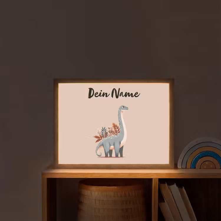 Dinosaurus - Planten - Beige - Minimalistisch Light Box met batterij (Wandlamp kind) middel -sfeer1_kind
