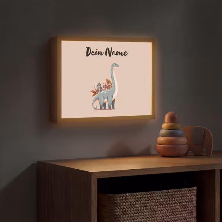Dinosaurus - Planten - Beige - Minimalistisch Light Box met batterij (Wandlamp kind) middel -sfeer5_kind